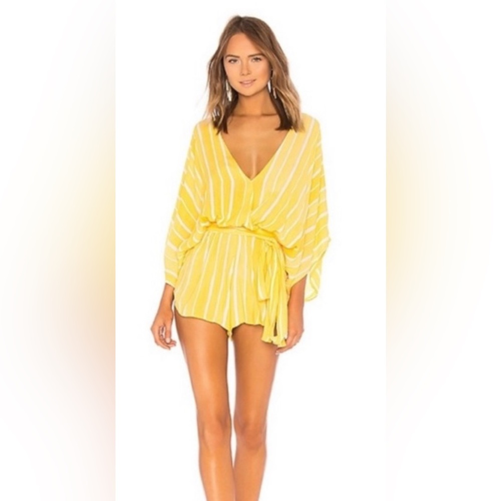 INDAH yellow print kimono romper in XS EUC white printed design